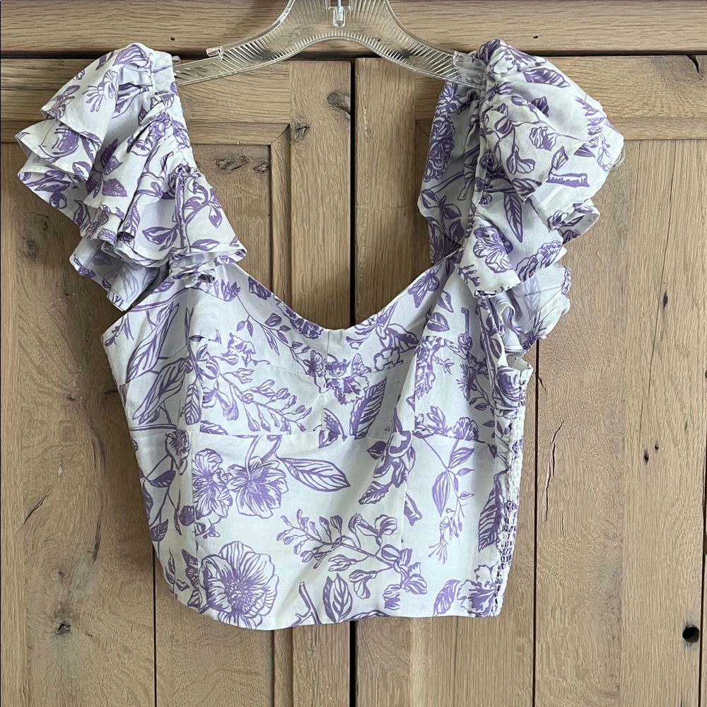 Cake For Dinner.  Juliet Ruffle tank.  Garden toile.  Lavender.  Size xs